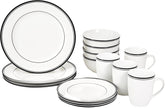 Set de veselă Amazon Basics Cafe cu margine neagră, 16 piese, pentru 4 persoane