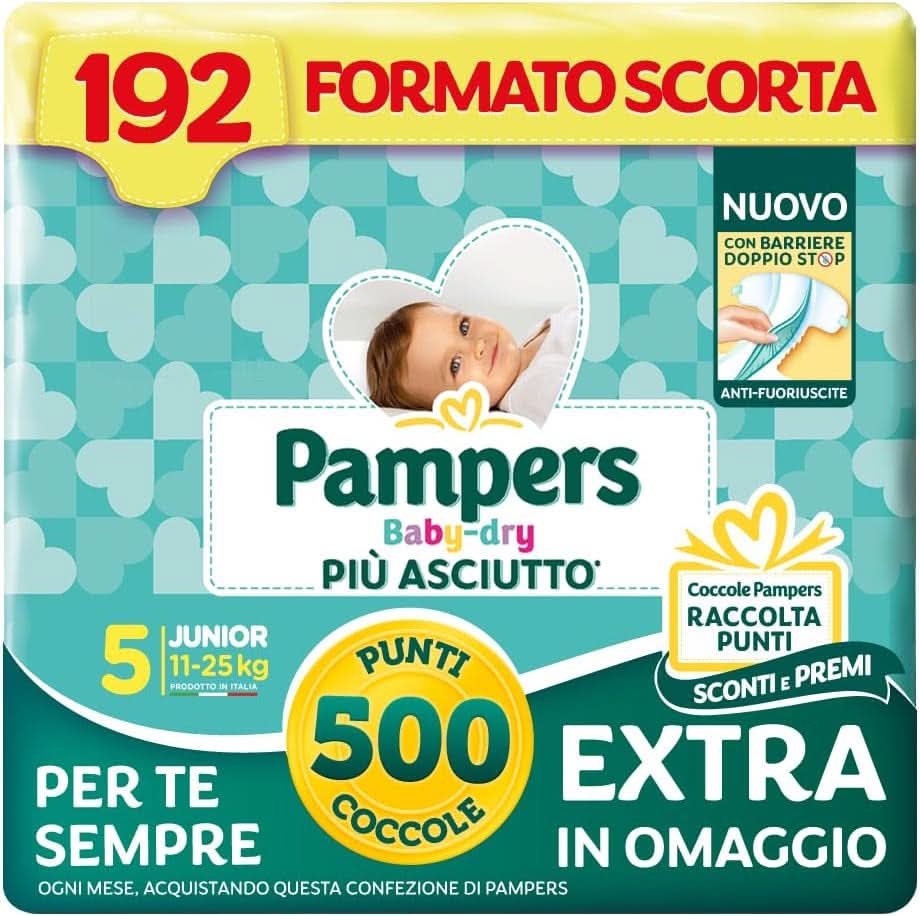 Pampers Baby Dry Junior talla 5 (11-25 kg), 192 pañales Madre e Hijo Naty Shop