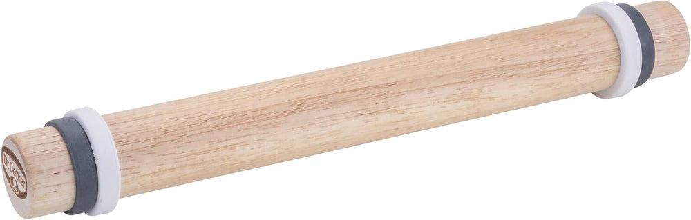 Dr. Oetker Rollholz incl. Anillos distantes – Hochwertiges Teigroller Set aus FSC-zertifiziertem Gummiholz mit abnehmbaren Silikonringen für gejängemes Ausrollen