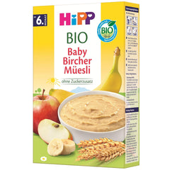 HiPP Organic Baby Bircher Muesli (8 x 250 g), a partir de 6 meses, sin azúcar añadido, copos de cereales extra tiernos - desayuno de fácil digestión y de la mejor calidad biológica