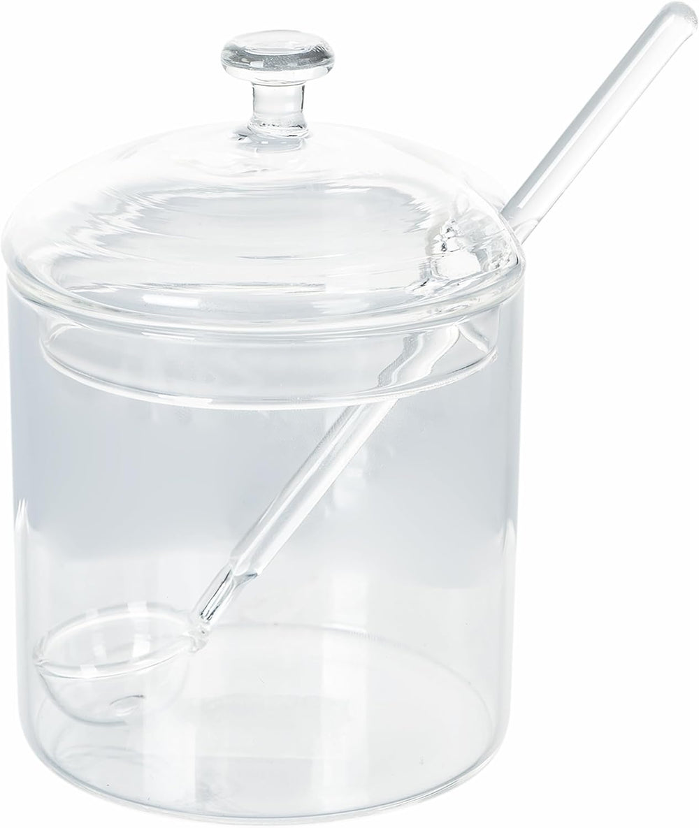 Zahărniță transparentă din sticlă borosilicată de 300 ml cu capac și lingură Good Morning