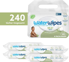 Waterwipes Plastikfreie, Texturierte Reinigungstücher Für Kleinkinder & Babies, 240 Stück (4 Packungen), 99,9 % Wasserbasierte Reinigungstücher, Unperfümiert Für Empfindliche Haut Naty Shop