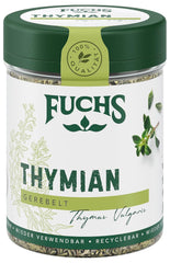 Fuchs Gewürze - Tomillo gerebelt - Mediterráneo Kräuternote für Feta, Gemüse und Fleischgerichte - ingredientes naturales - 20 g en wiederverwendbarer, recyclebarer Dosis