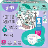 Pañales Bella Baby Happy Premium, Talla 6, Junior Extra, 15+ kg, 96 piezas, Sello DERMATEST y OEKO-TEX, Pañales Desechables para Bebé