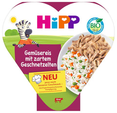 HiPP arroz vegetal ecológico con carne tierna loncheada (6 x 250 g), harina a partir de 1 año, ligeramente cocido al vapor, vegetariano, condimentado para niños, calidad ecológica