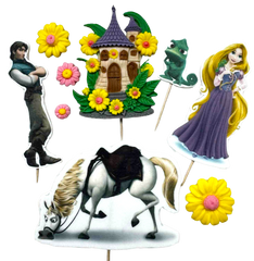 Rapunzel – Set de 9 figuritas comestibles de pasta de azúcar (1–10 cm) para tartas
