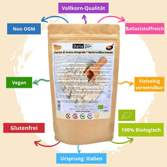 Dalia - Harina de avena integral ecológica 500g | Sin gluten | Rica en fibra y proteínas Origen: Italia | Para pan, pasteles, gachas y recetas fitness | Calidad superior