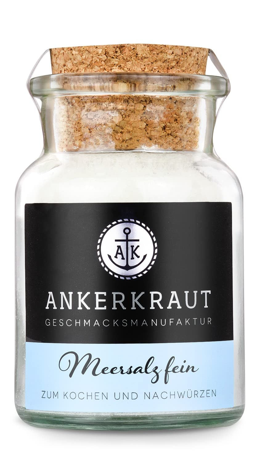 Ankerkraut Meersalz fino, reines Salz zum kochen und würzen, 170g im Korkenglas