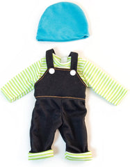 Miniland Set Puppenkleidung 32cm, camiseta girgeltes mit Latzhose und Mütze, Übergangszeit