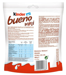 Kinder Bueno Mini - Barritas de chocolate con oblea crujiente, crema de leche y avellanas y chocolate fino con leche - Delicias de carnaval - 1 bolsa de mini barritas envueltas individualmente (1 x 108 g)