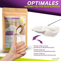 Vita2You Bio Leche Desnatada en Polvo 1000g - 100% Bio Qualität - para hornear - Kaffeeweißer - Milchpulver für Joghurts - 1kg - Premium Qualität