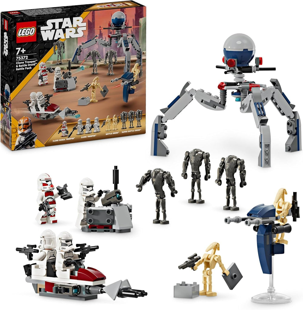 LEGO Star Wars 75372 Paquete de Batalla de Soldado Clon y Droide de Batalla, Incl. 4 minifiguras, 5 droides y una moto deslizadora con cañón - Juguete de construcción para niños y niñas a partir de 7 años Juegos de construcción Besuche den LEGO-Store Battle pack