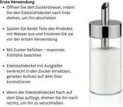 Zahărniță din sticlă Tescoma, oțel inoxidabil periat, ideală pentru zahăr alb/brun, 225 ml