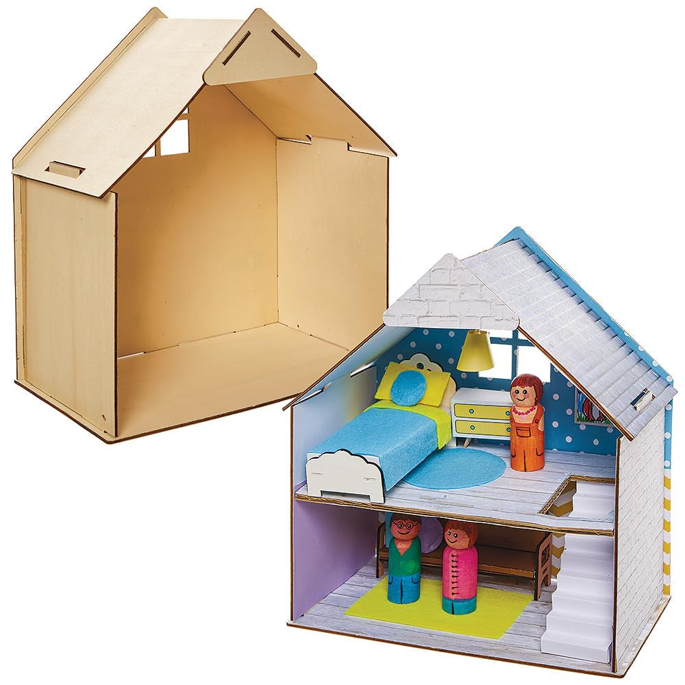 Baker Ross FN199 Kit de casa de muñecas de madera - Paquete de 1, Kit de casa de muñecas para niños, Kit de manualidades Casas de muñecas Naty Shop Título predeterminado