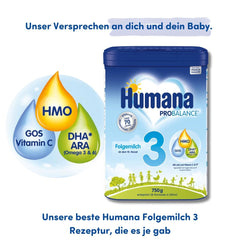 Humana PROBALANCE leche de continuación 3, a partir del 10º mes, alimento para bebés después de la lactancia, alimento inicial o leche de continuación 2, ideal para alimentación complementaria, 750 g Madre e Niño Naty Shop