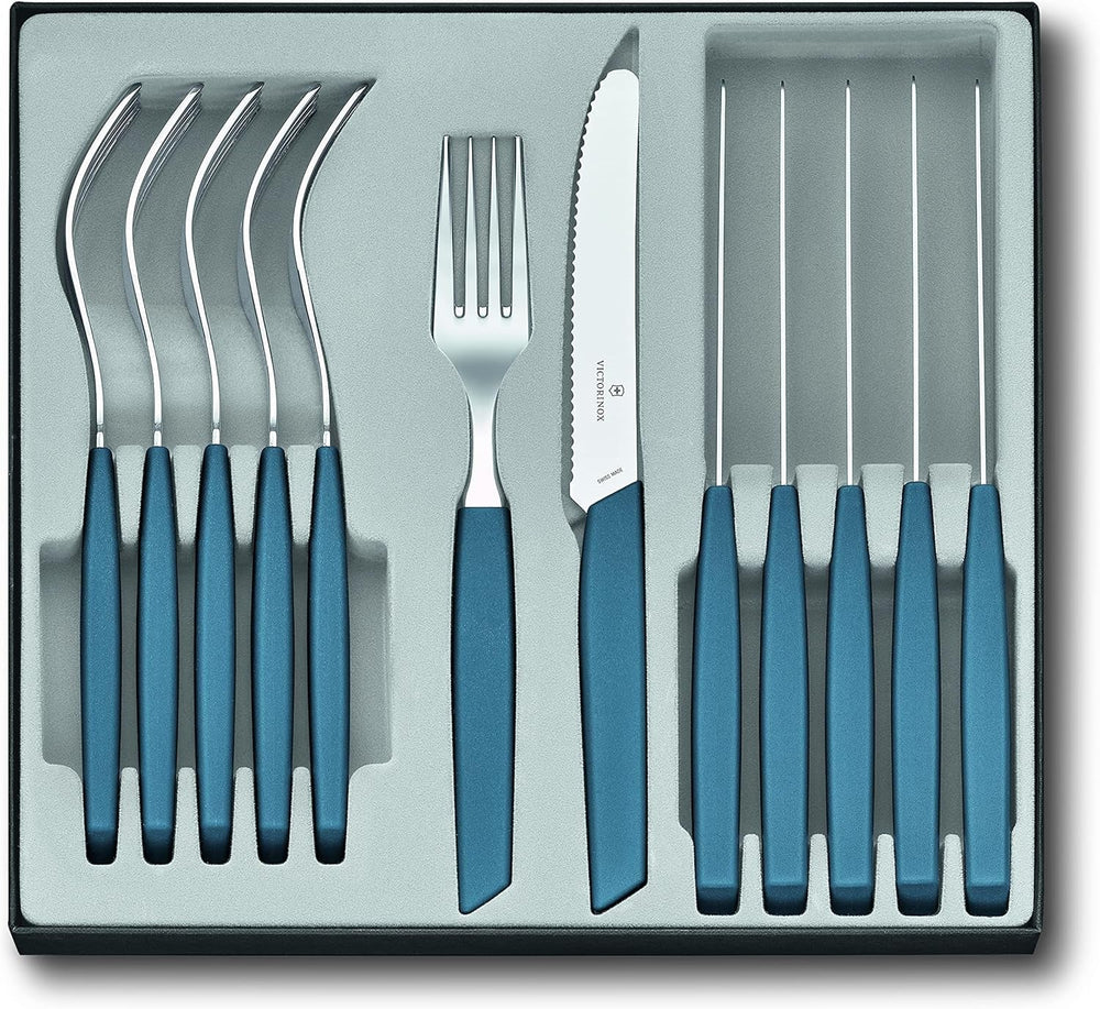 VICTORINOX Juego de Cubiertos Suizos Modernos para 6 Personas, Cocina 12 Piezas Naty Shop Azul