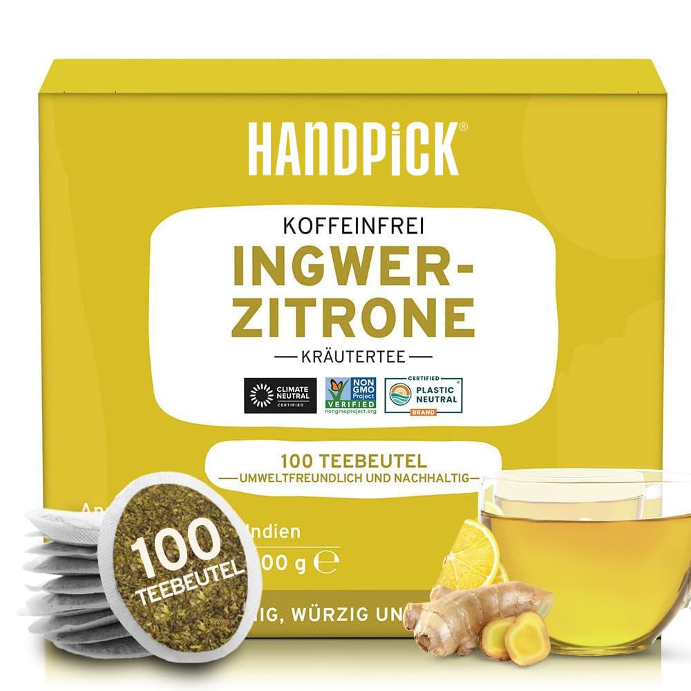 HANDPICK, pliculețe de ceai verde (100 pliculețe) Fără gluten și ceai verde pur | Pliculețe rotunde de ceai verde, fără adeziv, fără înălbitor, fără sfori | Ceai fierbinte/Kombucha sau infuzat la rece | Ceai verde