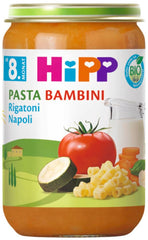 HiPP Organic Pasta Bambini Rigatoni Napoli (6 x 220g), harina a partir de 8 meses, sin sal añadida, con Omega-3, de la mejor calidad ecológica