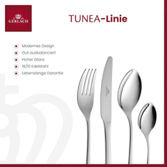 Gerlach 1760 Set Tunea, Cubiertos de acero inoxidable, 24 piezas, 6 personas Cocina Naty Shop