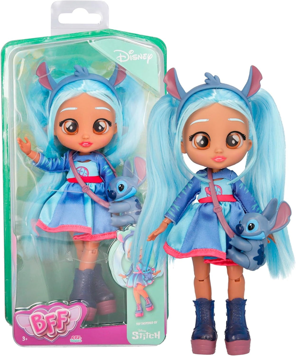 BFF de Cry Babies Disney Stitch, BFF Fashion Doll im Stitch-Outfit zum An- und Ausziehen, incluidos accesorios de peinado, juegos y regalos para niños de 3 años