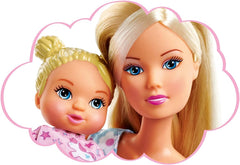 Simba Steffi Love Sweet Dreams / Păpușă cu bebeluș drăguț și pătuț / cu funcție de strălucire în întuneric / 12 piese / 29cm / Pentru copii cu vârsta de 3 ani și peste