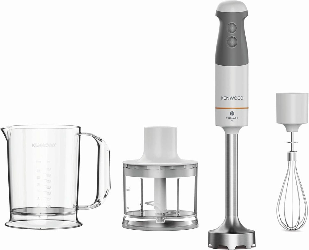 Kenwood Stabmixer HBM40.302WH, Triblade System Mit 3 Klingen, 1 Geschwindigkeit + Turbo, Metallstab 20 Cm, Inklusive Schneebesen, Messbecher, Zerkleinerer 0,5 L, 850 W, Weiß Mama si Copilul Naty Shop Modell 2023