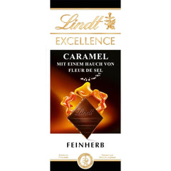 Lindt EXCELLENCE Caramelo y sal marina - Chocolate amargo | Barra 100g | Con Caramelo y Sal Marina (Flor de Sal) | Sabor intenso a cacao | Chocolate oscuro