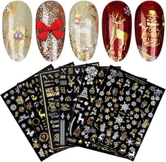 9 Blatt Nagelsticker Weihnachten Nagelaufkleber Selbstklebend Weiß Rentier Schneemann Nail Art Sticker Dekoration Nageldesign Zubehör