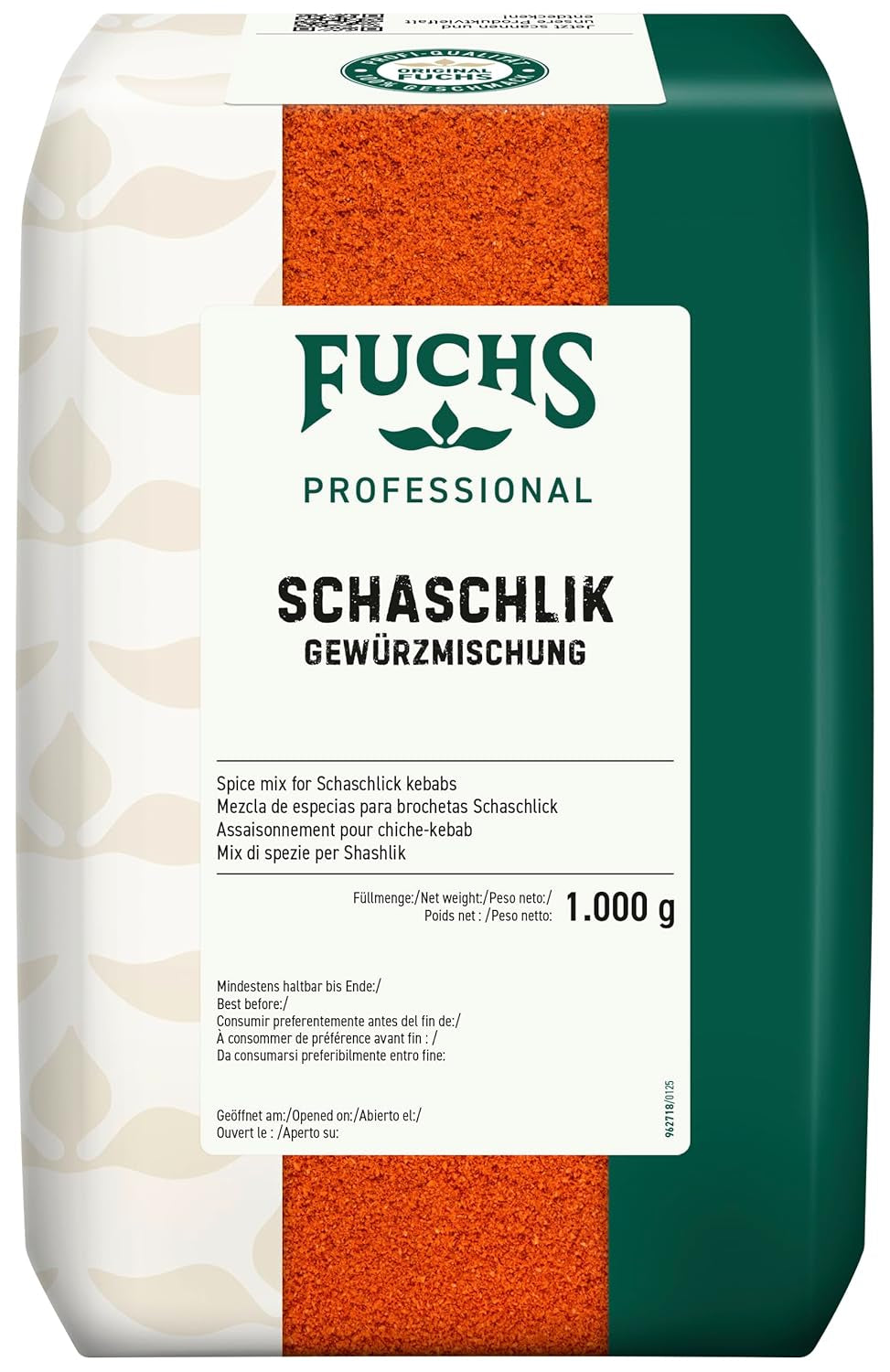 Fuchs Professional - Schaschlik Gewürzmischung | Zum Würzen/Marinieren von gebratenem oder ggrillten Fleisch | Calidad profesional para grandes fabricantes | Bolsa reciclable de 1 kg.