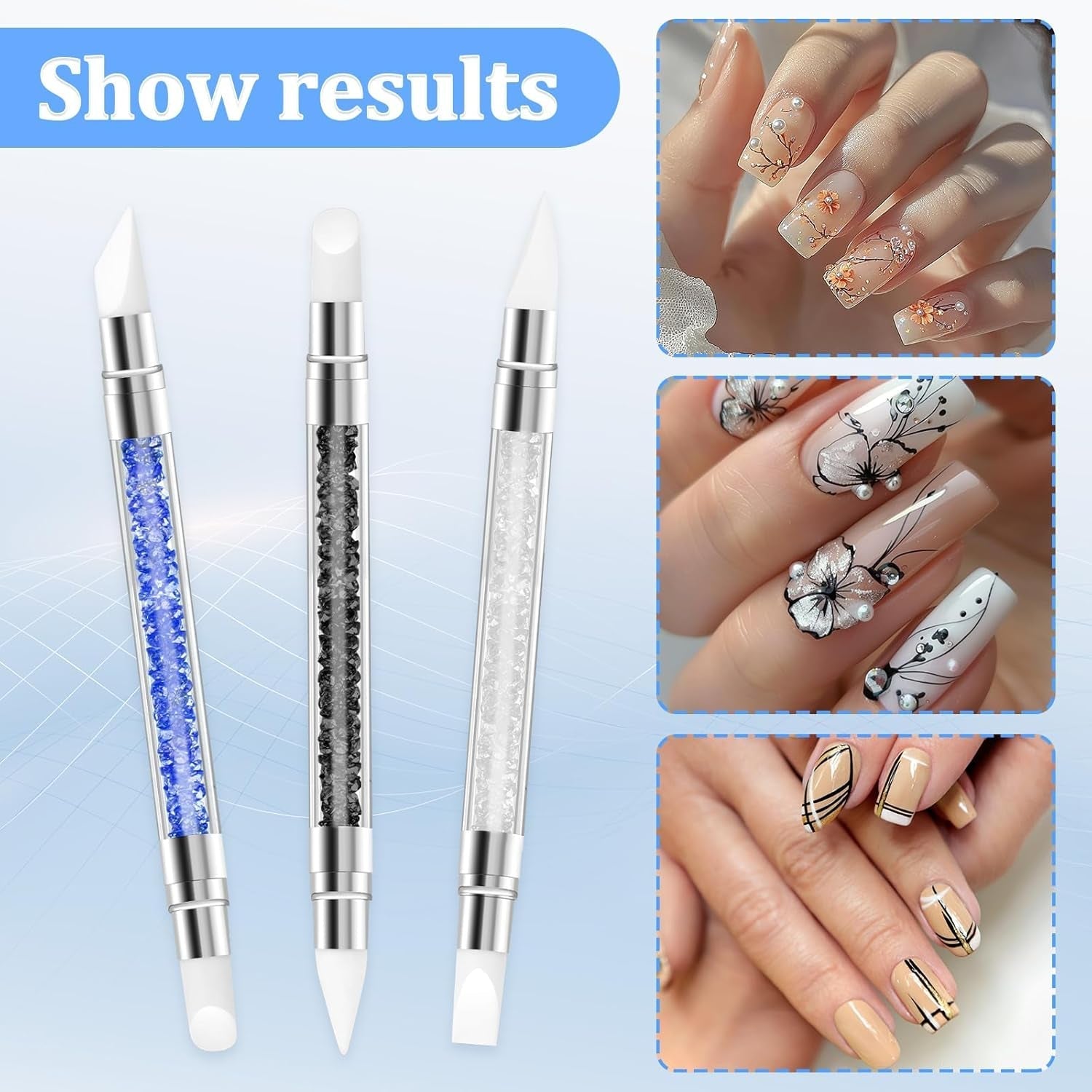 3 Stück Nagel Pinsel Silikon, Nagelkunst Skulptur Stift, Doppel Köpfe DIY Maniküre Werkzeug, Strassstein Picker, Gel Schnitzen Pinsel Für Design, Shaping Drawing Carving Nagelfolie
