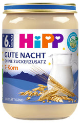 HiPP Organic Good Night con 7 cereales (6 x 190 g), papilla para bebés a partir de 6 meses, sin azúcares añadidos, muy saciante, la mejor calidad biológica