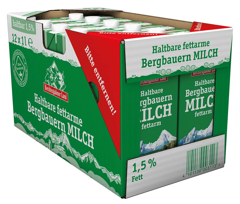 Berchtesgadener Land Haltbare Bergbauern-Milch, 1,5% Fett, paquete de 12 (12 x 1 l)