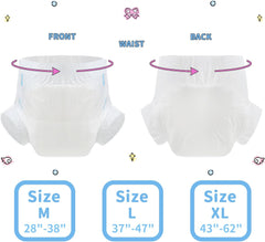 CutiePlusU Pañales para Adultos, Paquete de 10 Bragas Desechables para Incontinencia con Lazos para Mujeres y Hombres, Máxima Absorbencia Durante la Noche - Blanco (Tamaño Mediano 71-96cm)