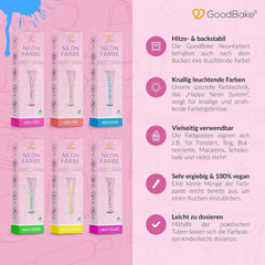 Goodbake Neonlebensmittelfarben 6 Farben Set – Intensive Lebensmittelfarbe – Lebensmittelfarbpaste – Zum Einfärben Von Torten, Fondant, Buttercreme Uvm. – Tienda Naty 100% Vegana