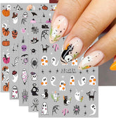JMEOWIO Nagelsticker Halloween Süßer Geist 9 Blatt Nail Art Sticker Selbstklebend Nagelaufkleber Dekoration Nageldesign Zubehör