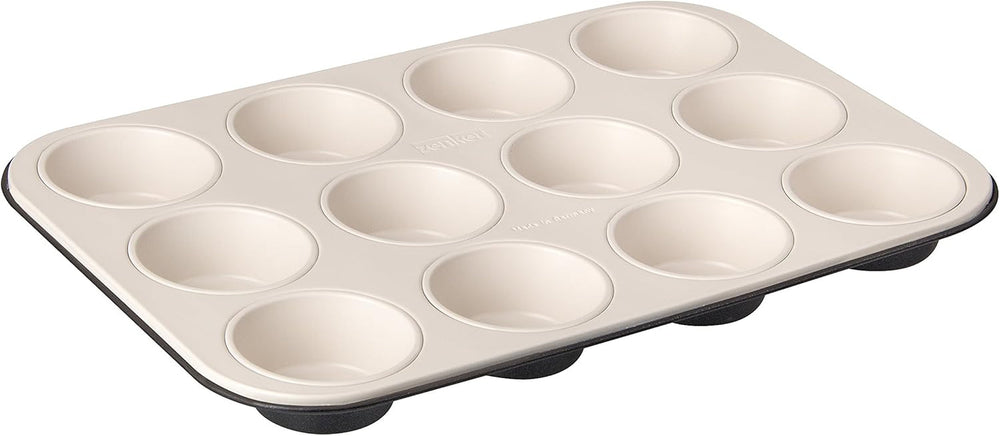 Zenker 12 muffins, diámetro Ø 7 cm CREME NOIR, Bandeja de horno para muffins con revestimiento antiadherente reforzado con cerámica Moldes y bandejas de horno Naty Shop
