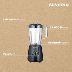 SEVERIN Batidora con base con 1,5 L Mixbehälter Aus Tritan, Batidora con 2 cosas y función de pulso, Leistungsstarker Küchenmixer Mit Edelstahlmesser, 600 W, Negro, SM 3707 Cocina Naty Shop