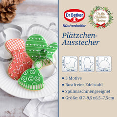 Forme de biscuiți de Crăciun Dr. Oetker, Set de 3 – Forme de biscuiți albe pentru copt de Crăciun – Forme de biscuiți din oțel inoxidabil pentru Crăciun