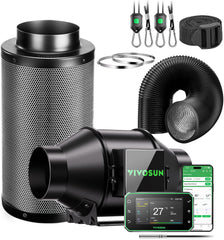 VIVOSUN Kit de ventilador/escape en línea inteligente AeroZesh G4 de 100 mm con GrowHub E42A+, controlador de temperatura y humedad, control remoto WiFi/aplicación, filtro de carbón activado y manguera para tiendas de cultivo e hidroponía