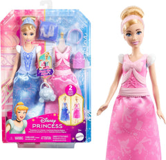 Mattel Disney-Princess-Spielzeuge, Cinderella-Modepuppe con 2 looks, 9 accesorios, 2 Oberteile zum Anklipsen y 2 Röcke. Película 2 en 1 inspirada en Disney Film, JCR95
