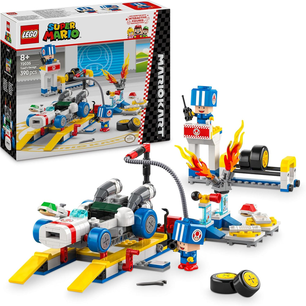 LEGO Super Mario: Mario Kart - Set de garaje de Toad, juguete mecánico de Nintendo con 2 figuras del personaje de Toad azul para juego independiente, regalo de cumpleaños para niños, niñas y jugadores a partir de 8 años 72035