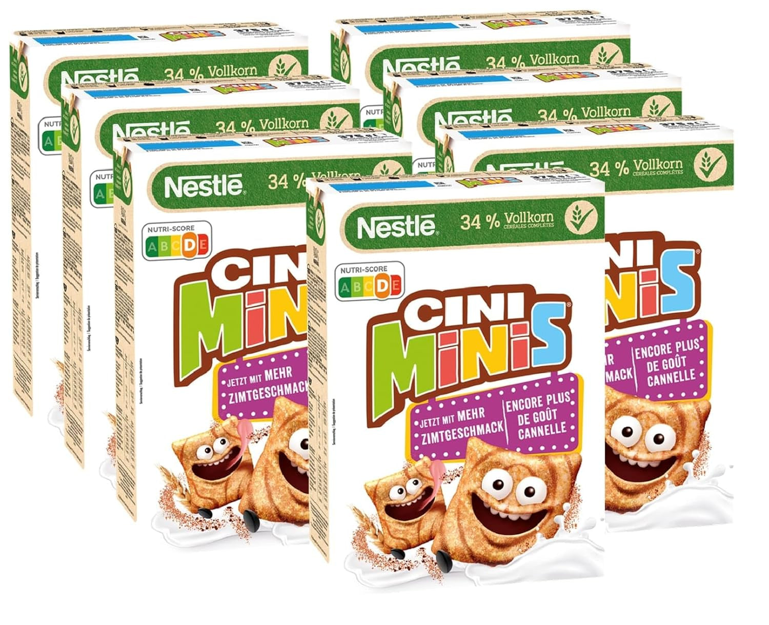 CINI MINIS, Muesli cu scorțișoară, 37% făină integrală vitală, cu vitamine, calciu și fier, fulgi crocanți și crocanți, pachet de 7 x 375 grame Naty Shop
