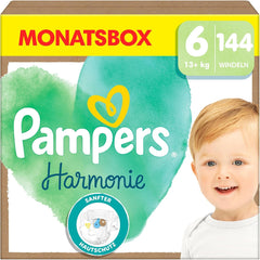 Pañales Pampers Harmony talla 6, 144 pañales, 13 kg+, protección suave para la piel con 100% protección Pampers