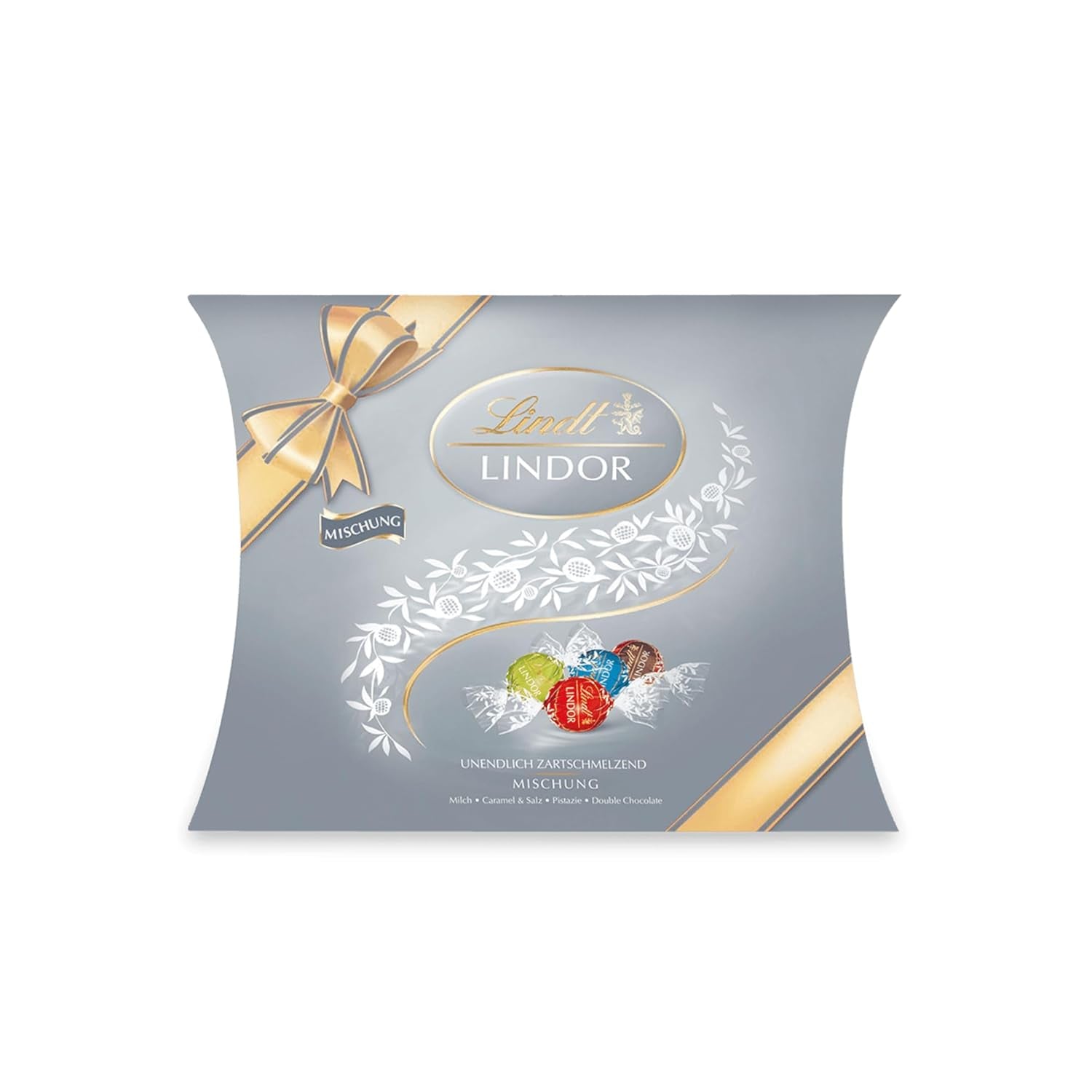 Lindt Chocolate LINDOR Mixture Silver, 26 sfere din ciocolata cu umpluturi diverse, 325 grame Bomboane de Ciocolata Naty Shop Amestec - Argintiu (150 grame)