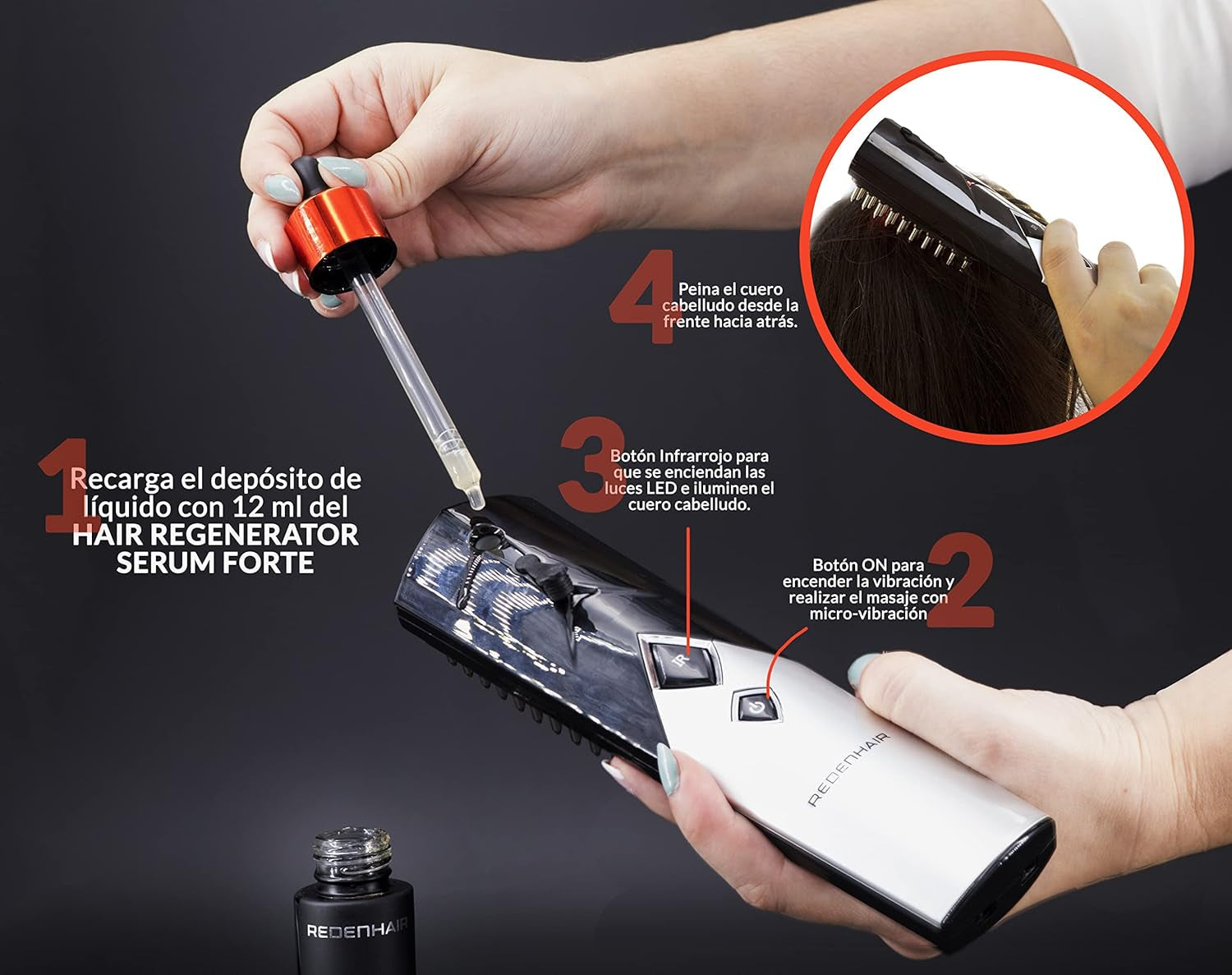 Redenhair Perie de regenerare a părului - tratament pentru căderea părului - stimulator de creștere a părului - creștere ideală a părului - prevenirea căderii părului pentru femei și bărbați Ingrijirea parului Naty Shop