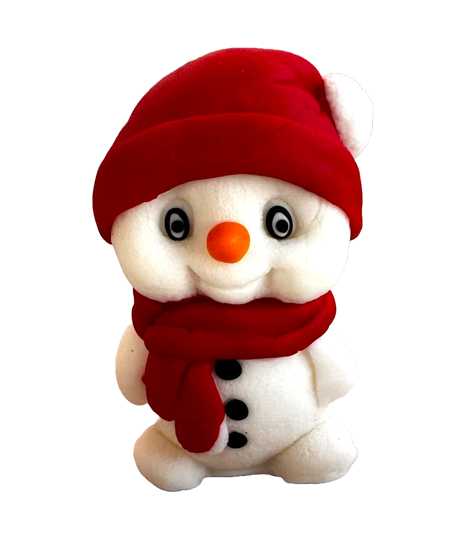 Decoratiune comestibila din pasta de zahar, Om de zapada cu fular si caciula rosie Decoratiuni din Pasta de Zahar Naty Shop