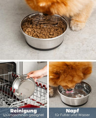 lionto Futternapf aus Edelstahl, 600 ml, lebensmittelechter Hundenapf mit rutschfestem Silikonboden, rostfreier Wassernapf für Hunde und Katzen, spülmaschinenfest