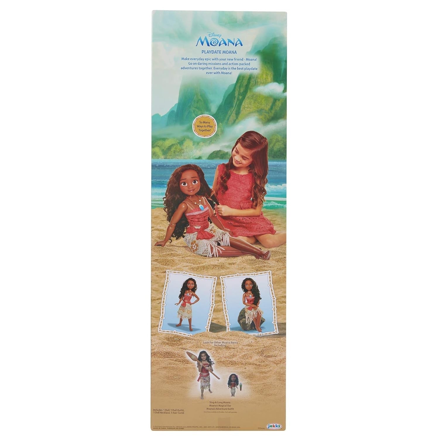 Disney Princess Vaiana, păpușă de joacă înaltă de 80 cm de la Jakks Pacific, păpușă mobilă, cu perie pentru a-și pieptăna buclele ondulate, rochie inspirată de film, colier detașabil cu pandantiv Papusi Naty Shop
