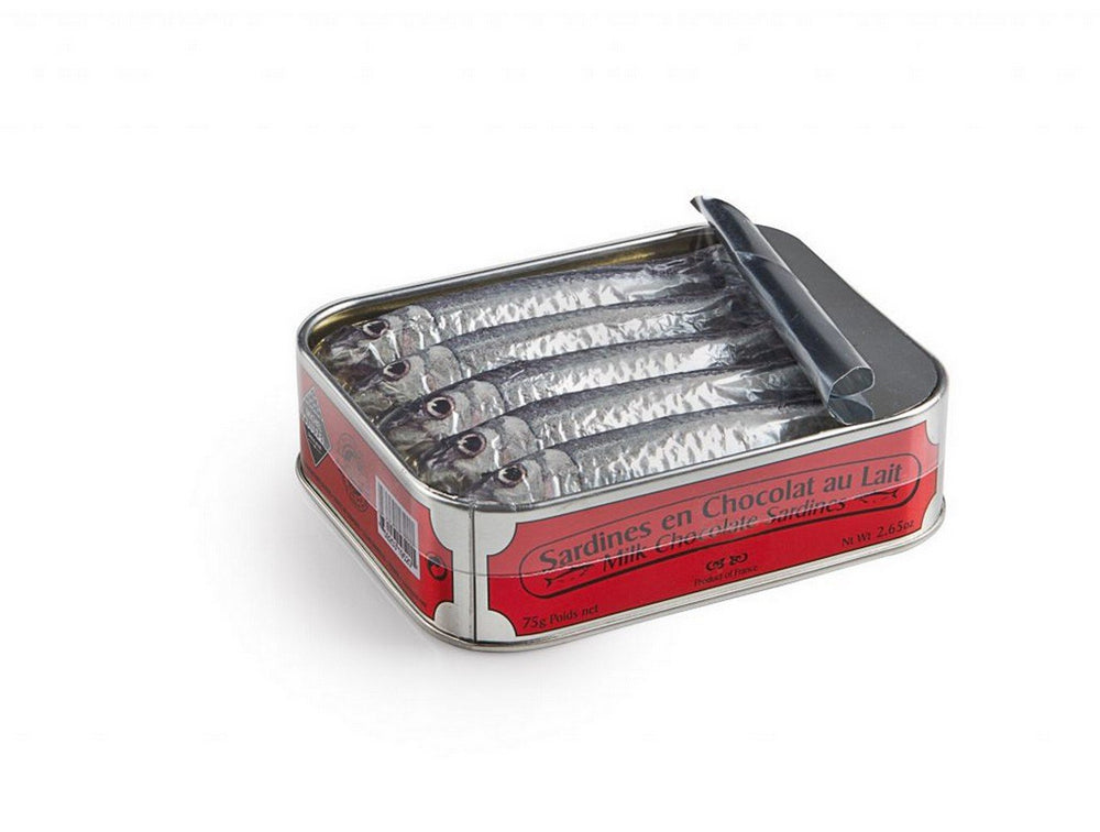 Sardinas con chocolate - enlatadas - cinco pescados con chocolate | Regalo divertido de chocolate | Pescado chocolateado | Figuras de peces | sin alcohol