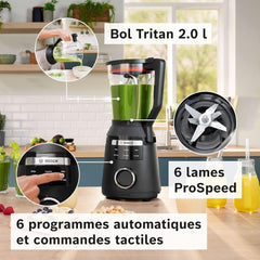 Batidora amasadora Vitapower, Serie 6, 1.800 W, 6 Programas, Prospeed Klingen, Tritan™-Krug, Schwarz, MMB6652B Cocina Naty Shop